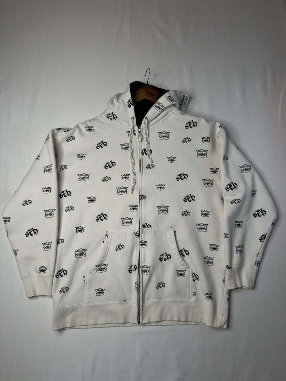 SRH Zip Up Hoodie Size XL White All Over Print Graphic Sweatshirt